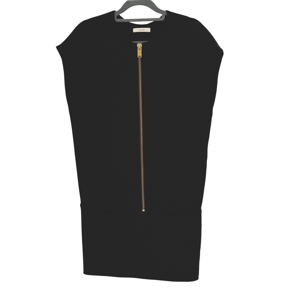 Celine Modele Depose Black Mini Sleeveless Zip Dress Womens Sz 36/S Minimalist